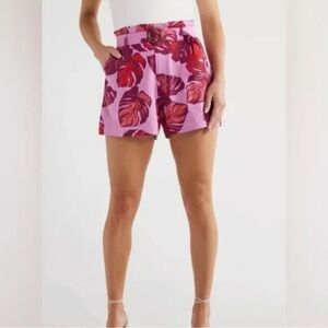 Sofia Vergara Fuchsia Tropical Floral Linen Blend Paper Bag Shorts -Size X-Small